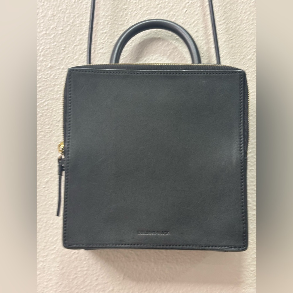 Building Block Crossbody Bags Structured Black Leather Top-Handle Bag